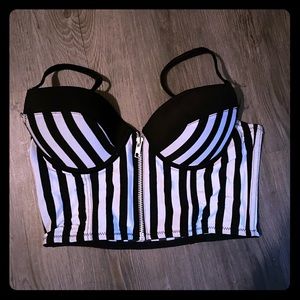 Striped zip up bustier style crop top